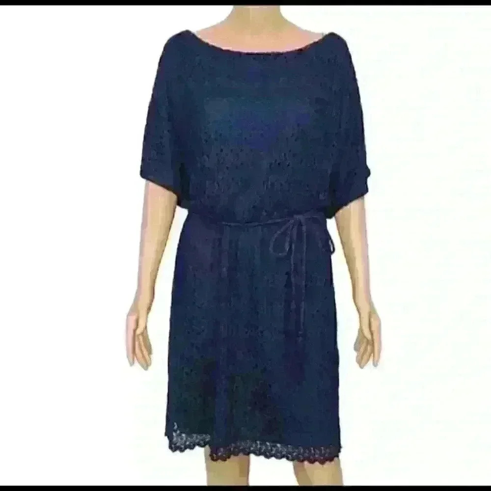 Jessica Howard blue navy lace overlay cold shoulder dress 22w